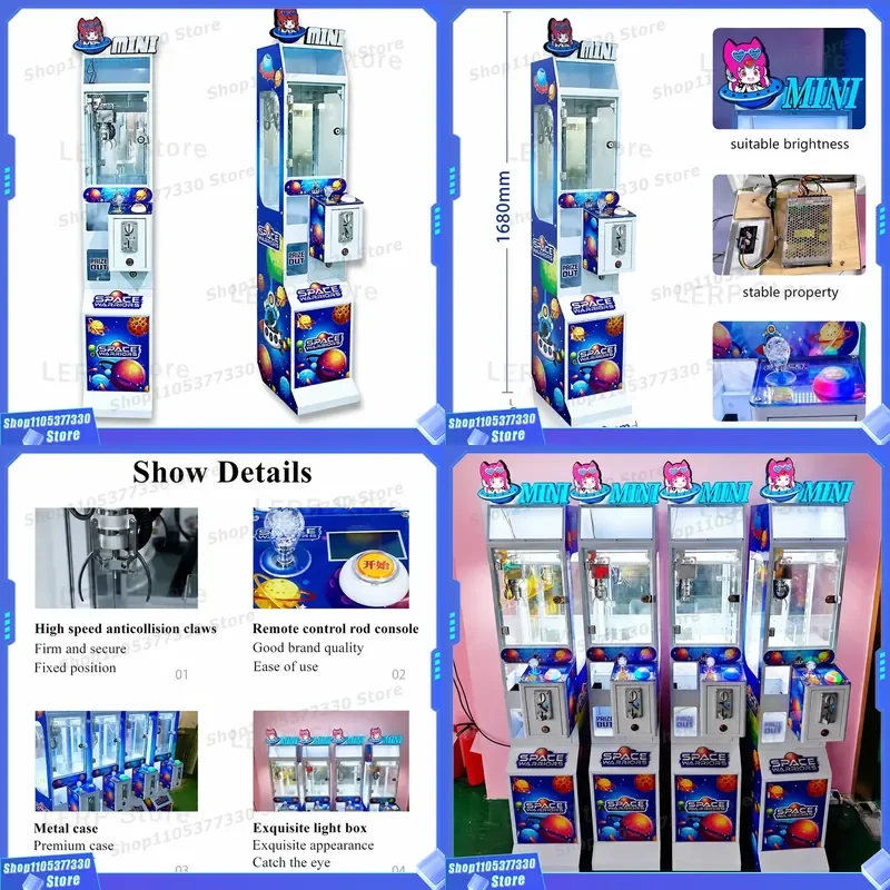 Mini Claw Machine Arcade Toy Crane Vending Game for Dolls Candy Gifts Small Coin Operated Prize Catcher with Bill Receiver