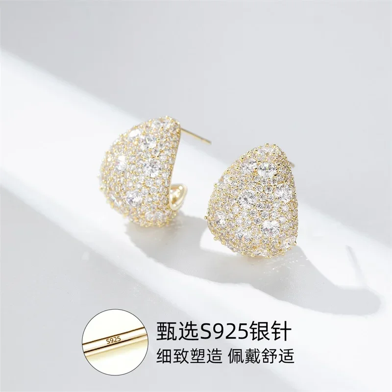 French new fashion jewelry 18K gold plated luxury full zircon water drop earring Elegant women's evening party shiny accessories