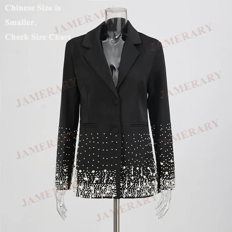 Blazer formali di lusso con perle Cappotto da donna Elegante blazer da donna da ufficio Abito elegante di alta qualità Designer di marca da passerella