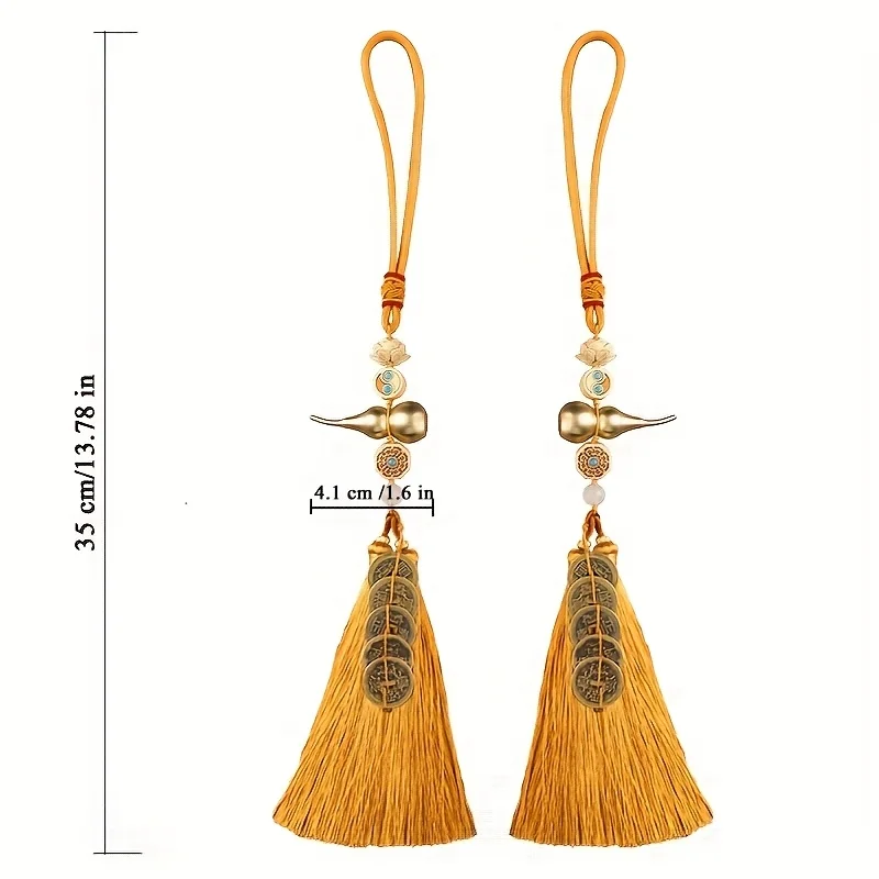 2pcs Copper Coins, Five Emperors, Brass Gourds, Boxwood Traditional Ancient History Court Ornaments, Feng Shui Car Decorations