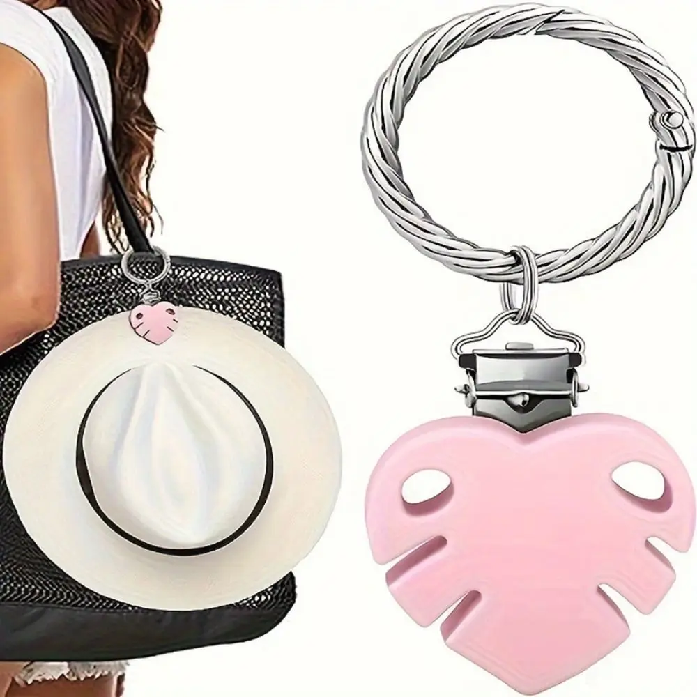 Portable Colored Flowers Straw Hat Clip Hands Free Alloy Plastic Leaf Hat Hanging Hook Clip On Hats Holder