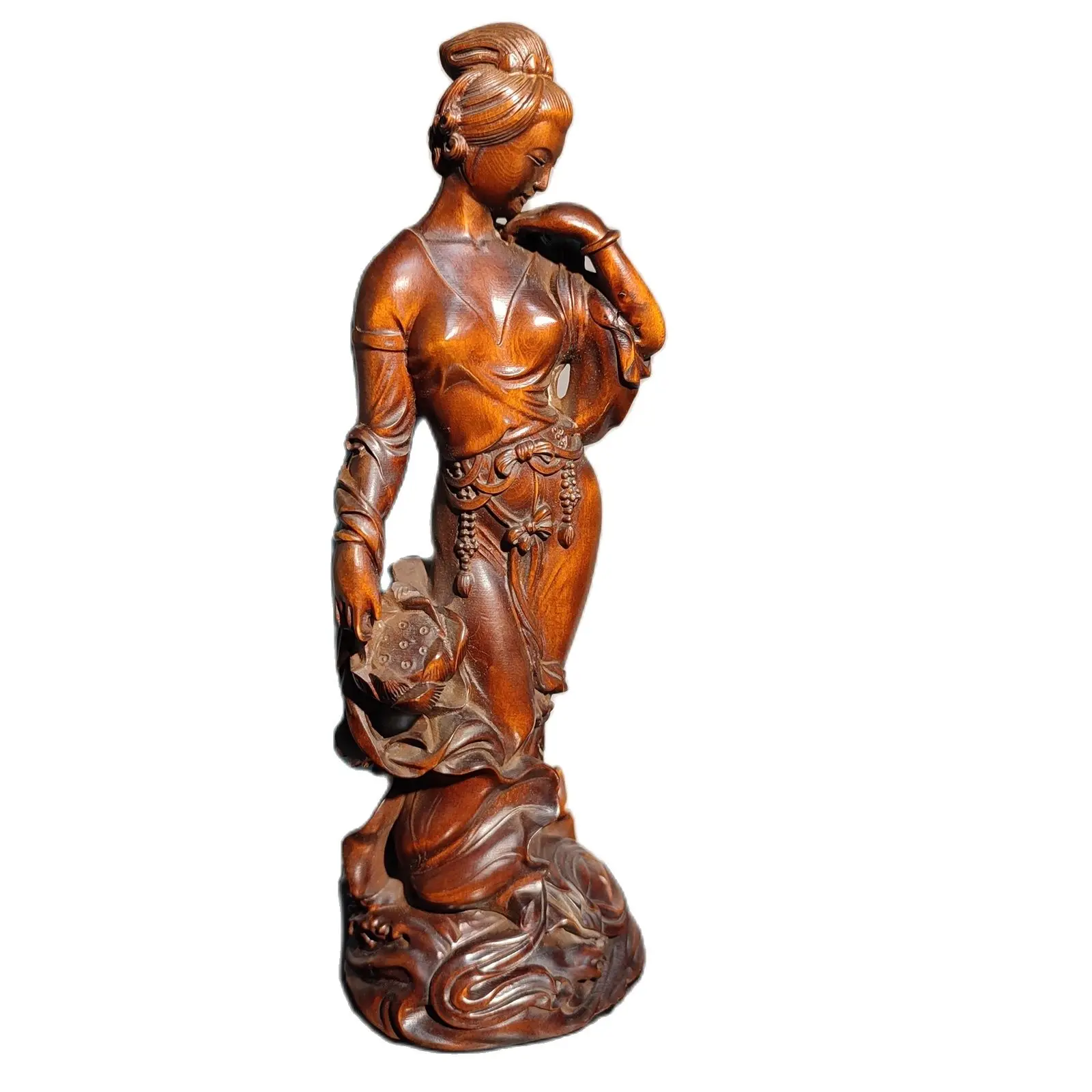 

7" beautiful fairy pretty woman figurine sexy wood decor statue carving Buddhism