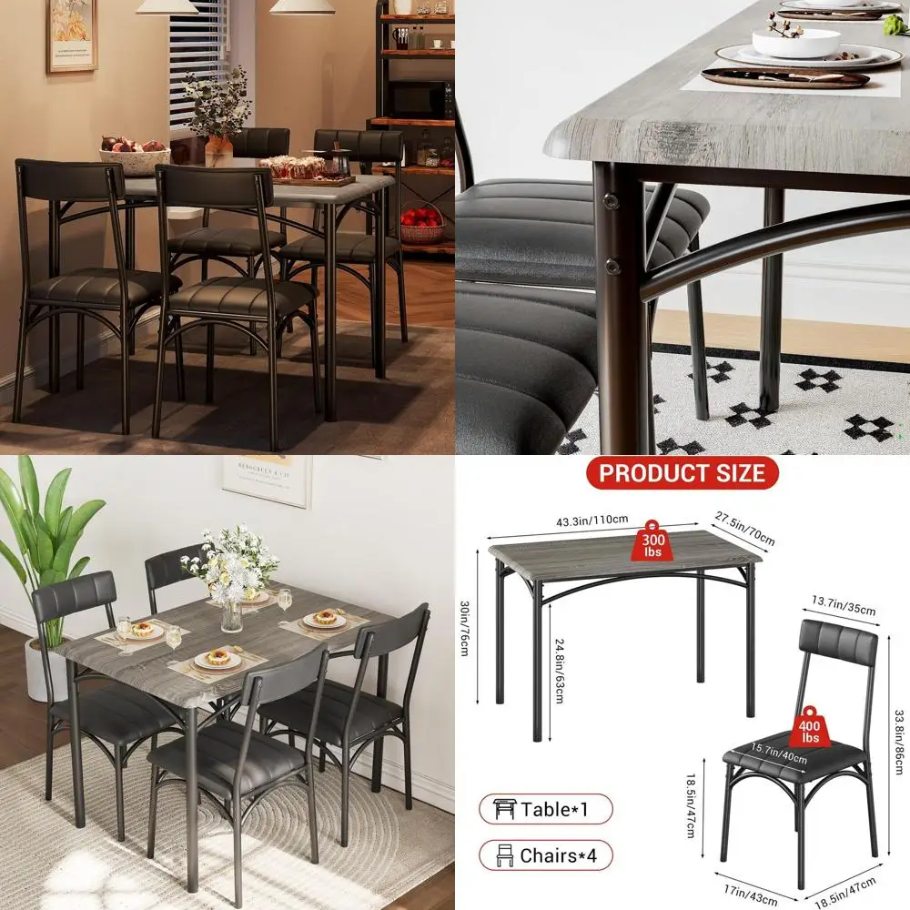 Dining Table Set or 4, Wooden Kitchen Table with 4 Upholstered Chairs, Recular Dining Table and Chairs Set, or Small Space, Apar