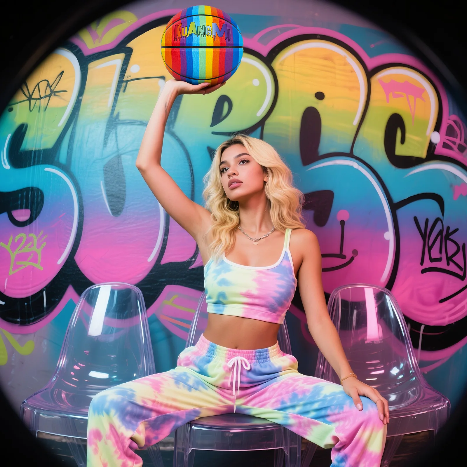 Красочный баскетбольный мяч Kuangmi Rainbow, размер 7 (29,5 дюйма), прочный мяч из искусственной кожи для детей, молодежи и взрослых, тренировочная игра в помещении и на открытом воздухе, KMBB360