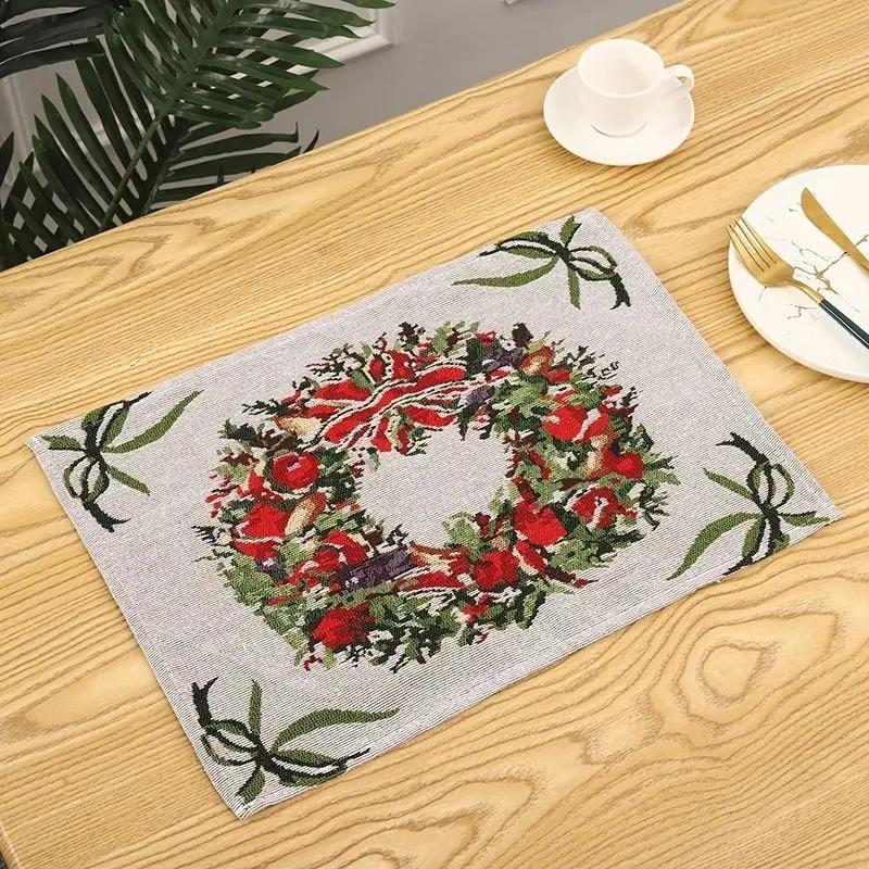 VIKAMA Christmas Gnome Santa Snowflake Plaid Linen Placemat Table Mat Dining Decor Kitchen Pad Home Accent Holiday Soft Durable