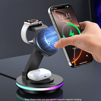 Magnetic Wireless Charging Station for iPhone 16 15 14 Foldable Rotating Light Adjustment 3-in-1 15W Fast Mag-Safe Charger Stand