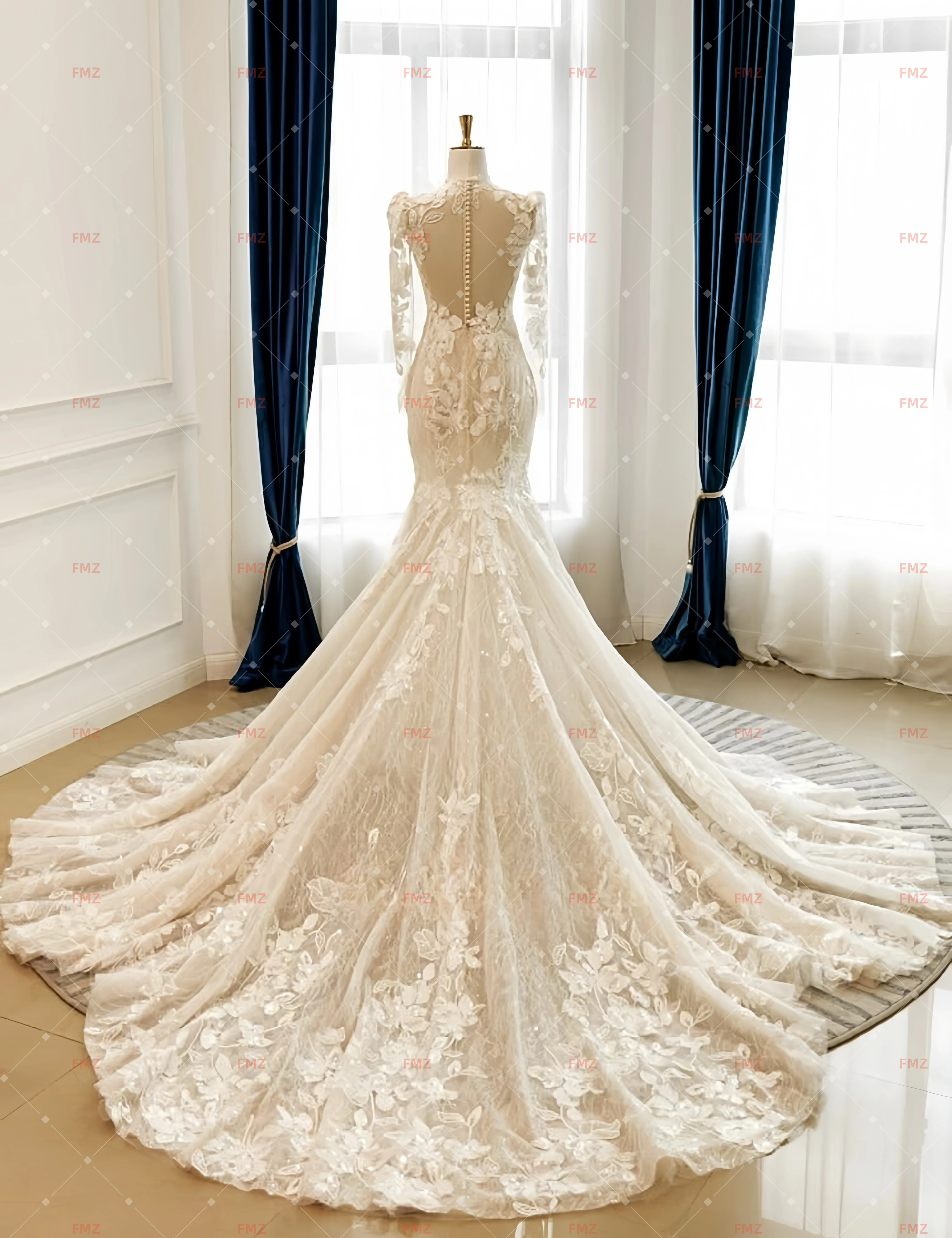 Customziedv-neck manga longa sereia renda sexy vestido de casamento vestidos de novia amanda novias amanda novias oficial