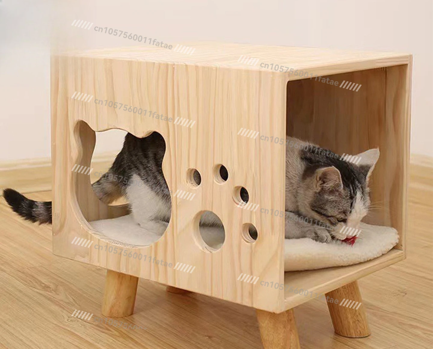 Wooden Cat Nest Cat Play Square Stool Creative Bedside Table Integrated Semi-closed Toy Solid Wood Cat House