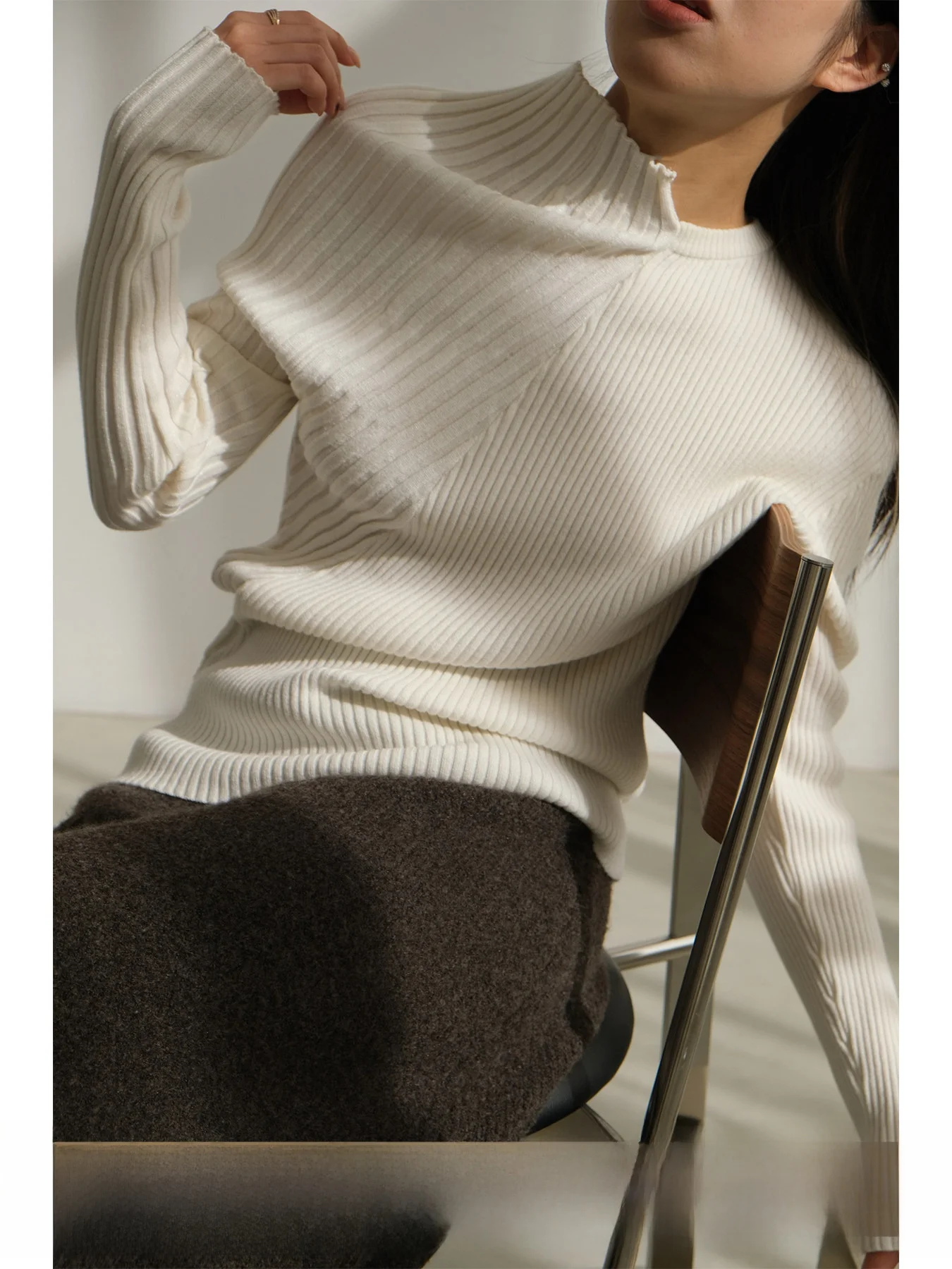 

VG Corridor Design Sensation Wool Cotton Blend Asymmetrical Collar Splice iny Slim Knitted Long Sve Base Layer Women's F...