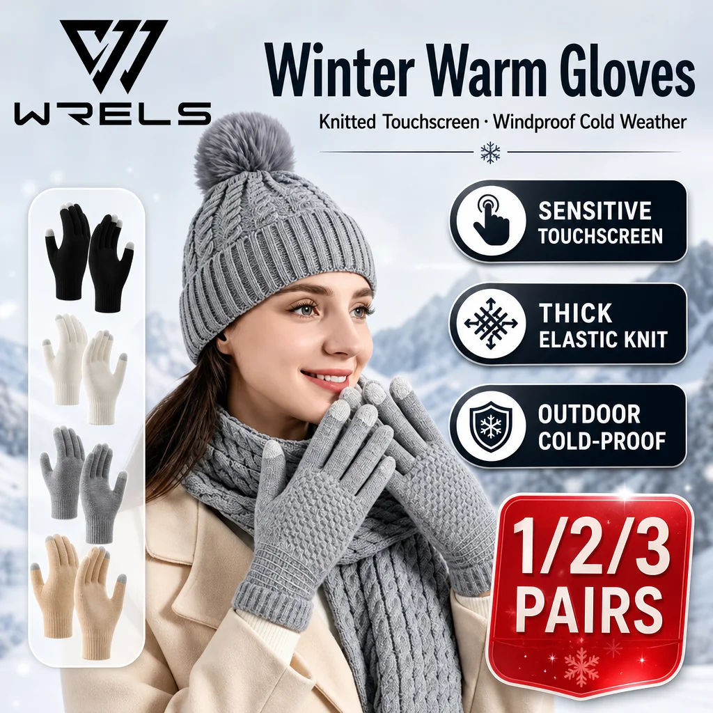 Winter Knit Gloves Fleece Lined Warm Mittens Touchscreen Thick Knitted Thermal Gloves Men Women Double Layer Cuff Guantes