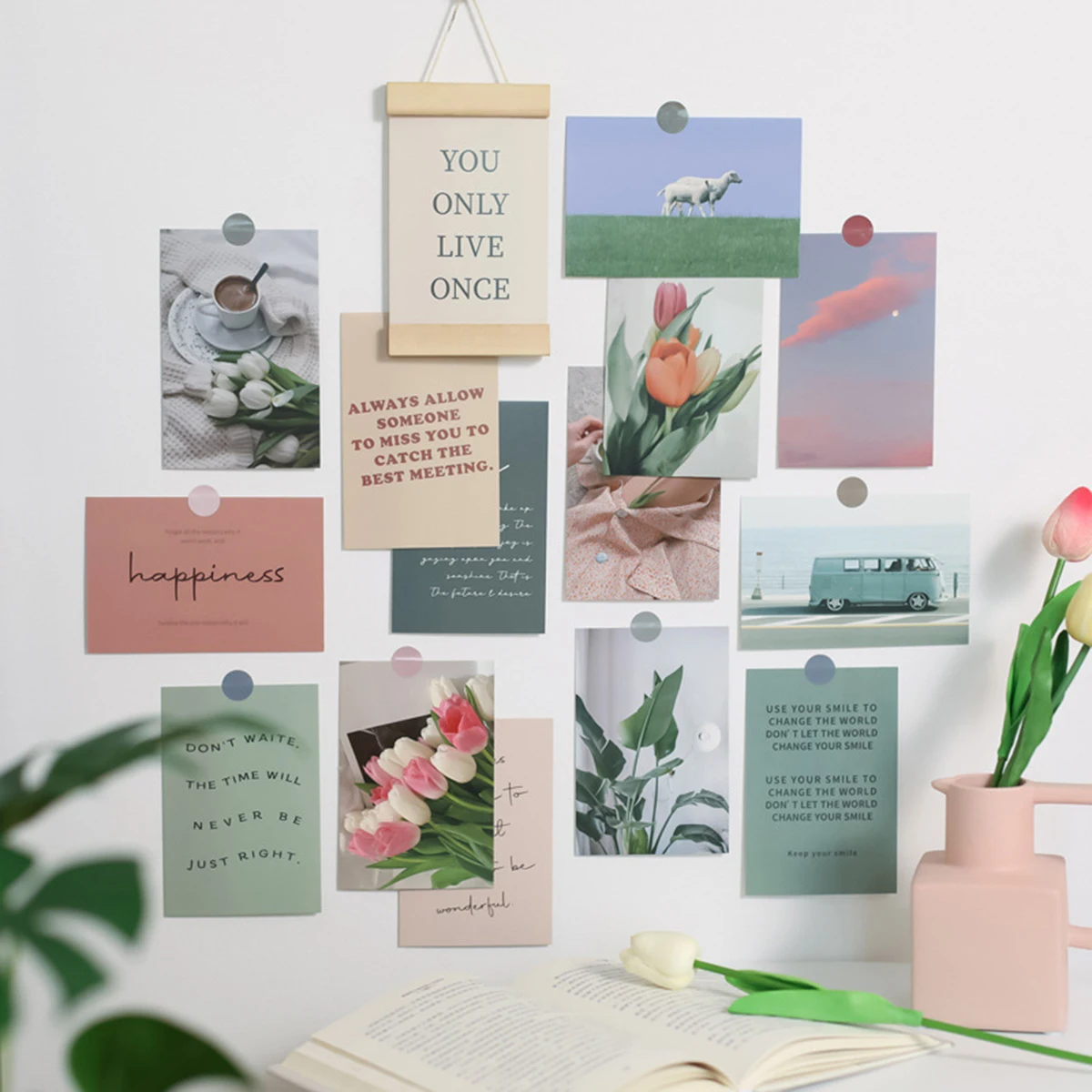 30-Pack Lifestyle-Themed Postcards, Various Designs Homeliving Room, Classroom Wall Decoration Materials (Including 48 Stickers)