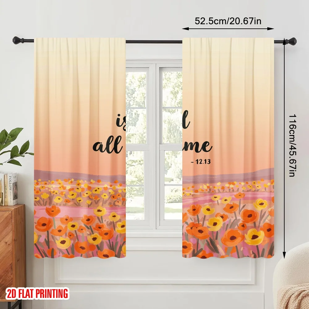 2pcs 2D flat printing Window Curtains God is good all the time flowers Fabric Without Electricity Festive Curtains Perfect for