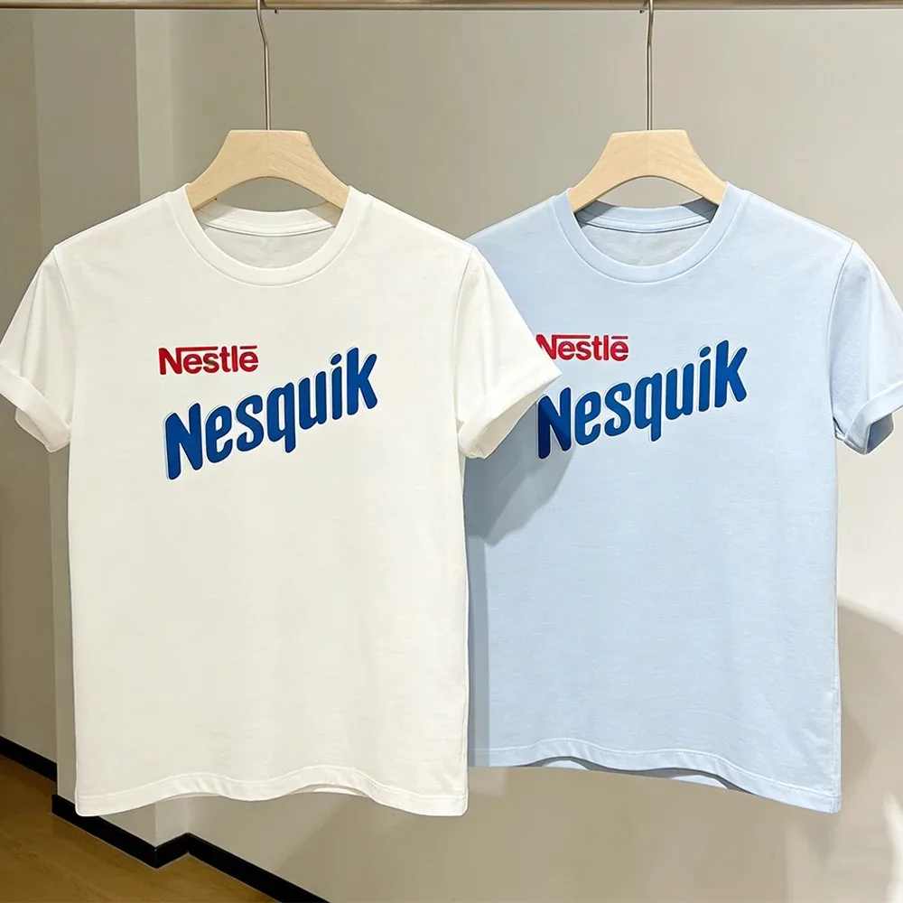 Camiseta con estampado de leche de chocolate de Nestlé, camiseta de algodón con cuello redondo, camiseta de manga corta, ropa para niños