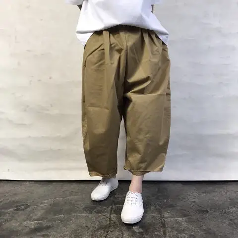 Calças Casuais Retro de Cintura Alta, Largas e Soltas, 100% Algodão, Moda Feminina, Nova Coleção de Outono, Cor Pura