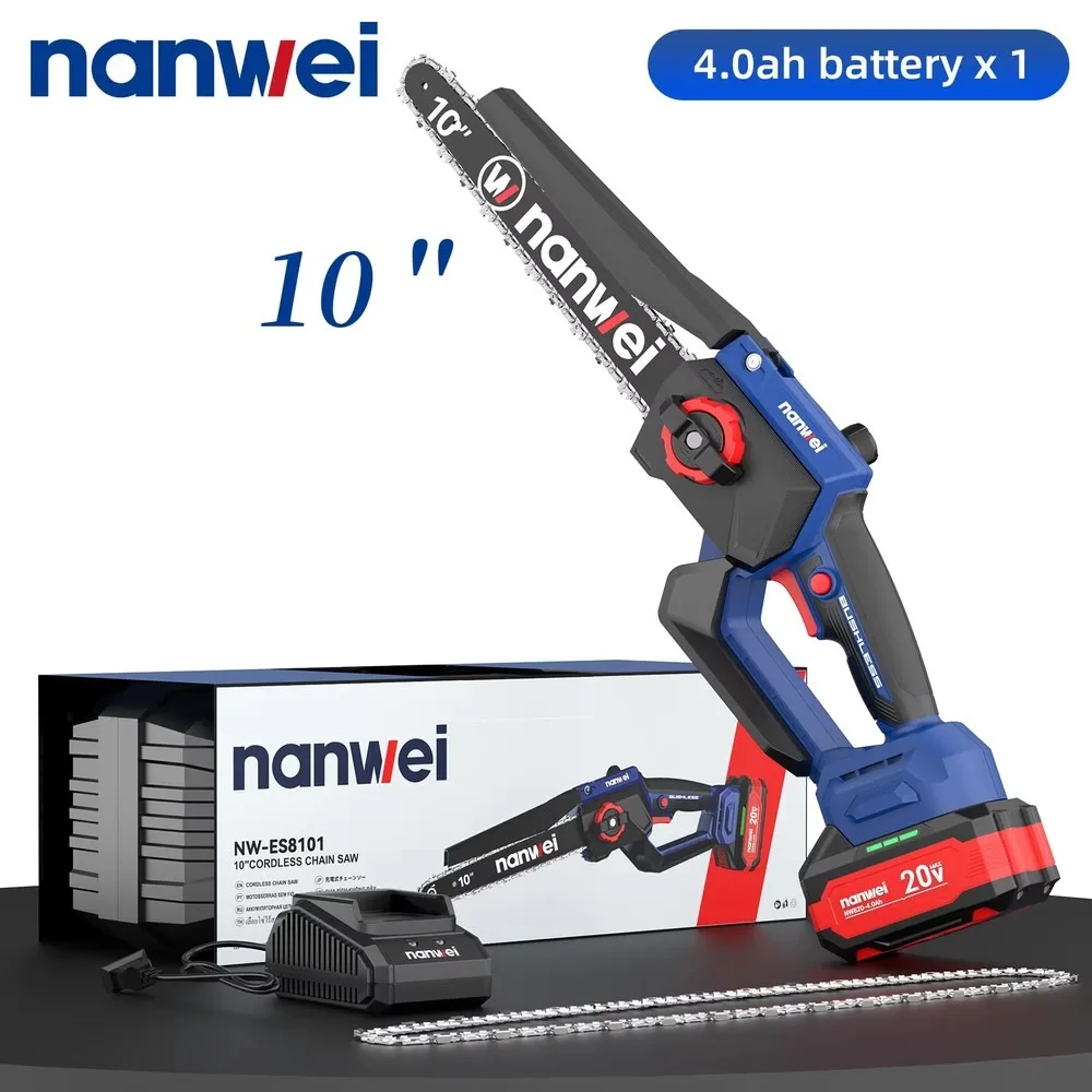 20V Cordless Chainsaw 10 Inch Battery Powered with LED Light Tool-Free Chain Tension & Safety Lock for Wood Cutting DIY
