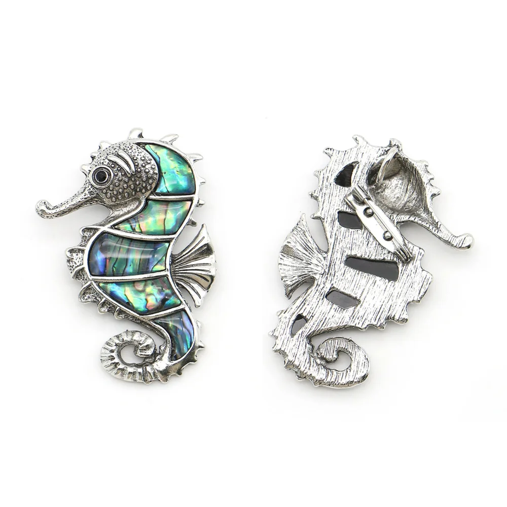 

Natural Abalone Shell Seahorse Shape Pendant Alloy Inlaid Freshwater Shell Design Brooch Jewelry 1pc For DIY Exquisite Necklace