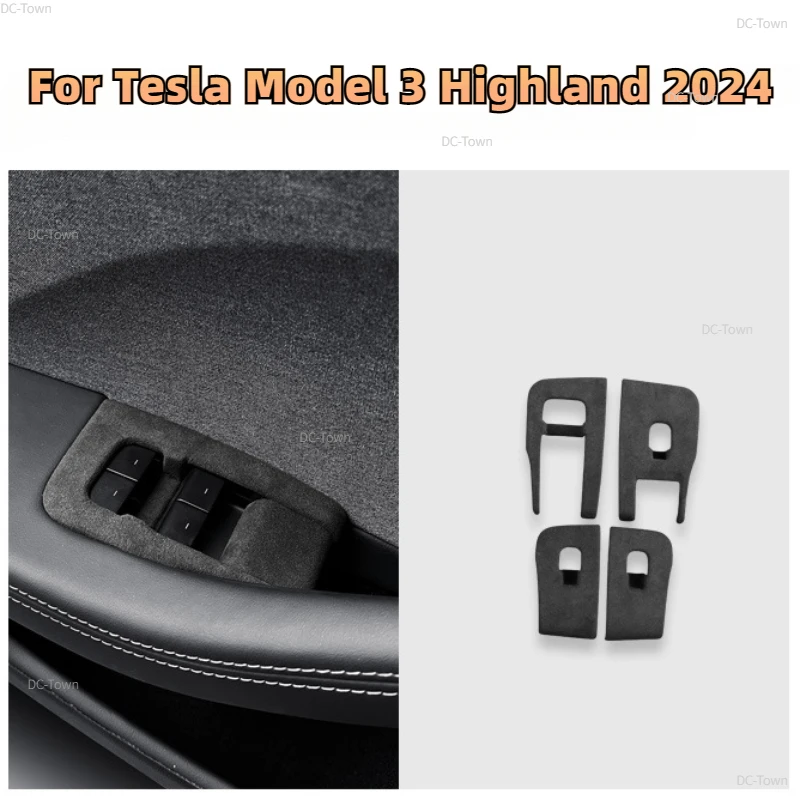 

Панель кнопок подъема окна для Tesla New Model 3 Highland 2024, замшевая отделка из алькантары, наклейка на рамку, левый руль, аксессуары для салона автомобиля