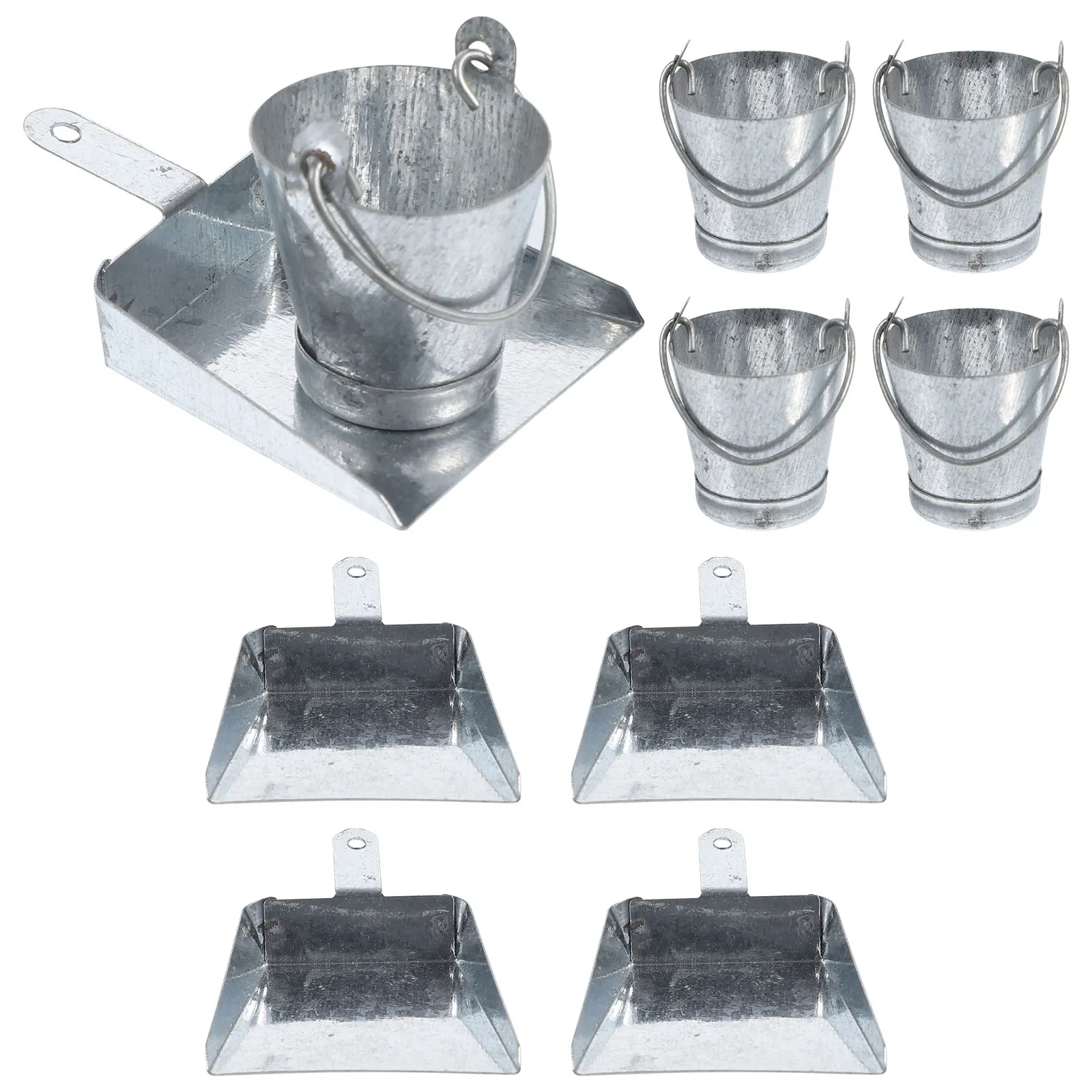 10pcs 소형 양동이 쓰레받기 2x2x15cm 양동이 35x3cm 쓰레받기 안전 인형 집 액세서리 미니 장면 소품 원예 장난감