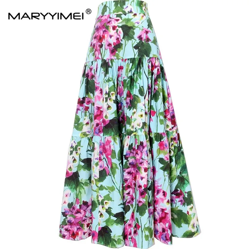 MARYYIMEI Fashion New Summer Fashion Women\'s Floral-Print Casual Cotton Skirt