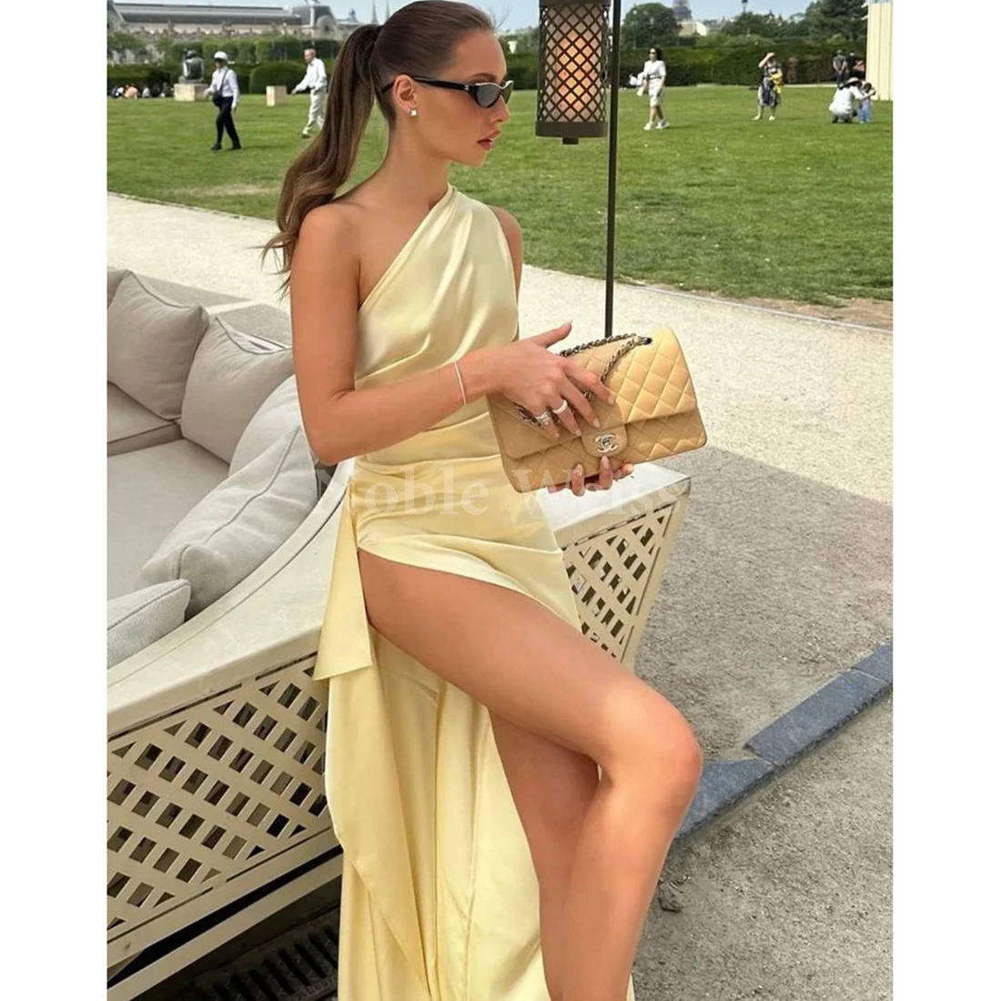 فساتين سهرة من الساتان بكتف واحد على شكل حرف A فساتين حفلات رسمية طويلة مخصصة #3