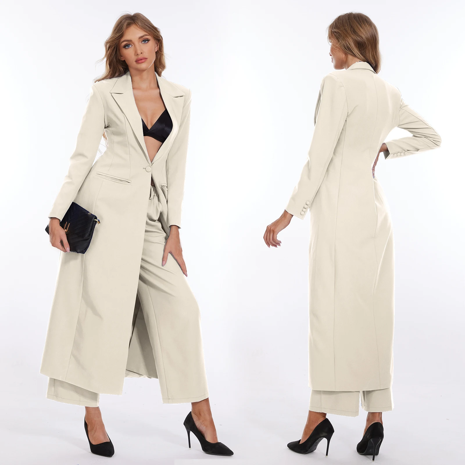 Women Pants Suits 2 Pcs Plus Size Long Blazer Jacket With Pants Wedding Guest Formal Wear Slim Fit