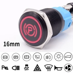 16mm Black Oxide Metal Power Push Button Switch Waterproof Custom Made Button Flat Head With LED Light Self-Reset Self-Lock 12V