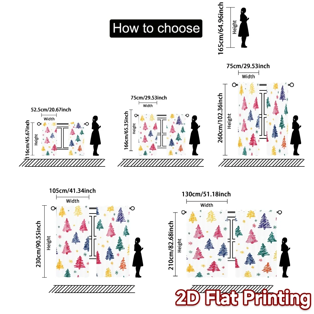 2 قطعة، ستائر شجرة عيد الميلاد اللطيفة (2) ستائر حديثة حديثة من البوليستر متعددة الاستخدامات مناسبة لغرفة النوم وغرفة المعيشة