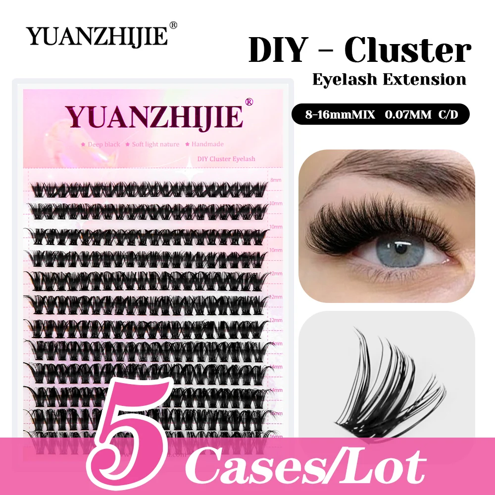 New Arrival 5cases/lot YUANZHIJIE 0.07mm Thickness Matte Black Russian Volume Eyelash Soft Handmade DIY Clusters Lashes in Stock