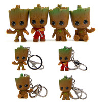 4pcs/set Cute Version Baby Groot Tree Man Vinyl Figure Keychain Cartoon Doll Collection Model Toys