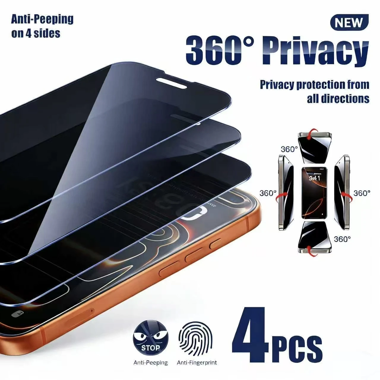 

1/2/3/4 шт. Защитная пленка для iPhone 16 Pro Max, 16 Plus, 16e, 15 Pro, 14, 13, 12, 11, XR: 360-градусное антишпионское закаленное стекло от подглядывания