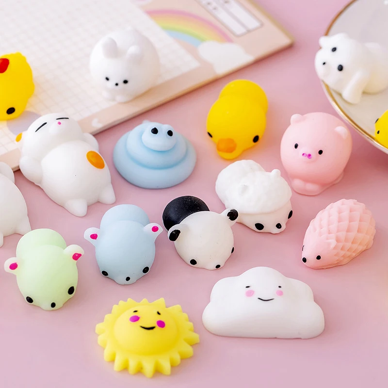 10pcs/bag Kawaii Animal Soft Mochi Pinch Decompression Stress Relief Venting Toys Cute Doughnut Squeeze Sensory Toys Kids Gifts