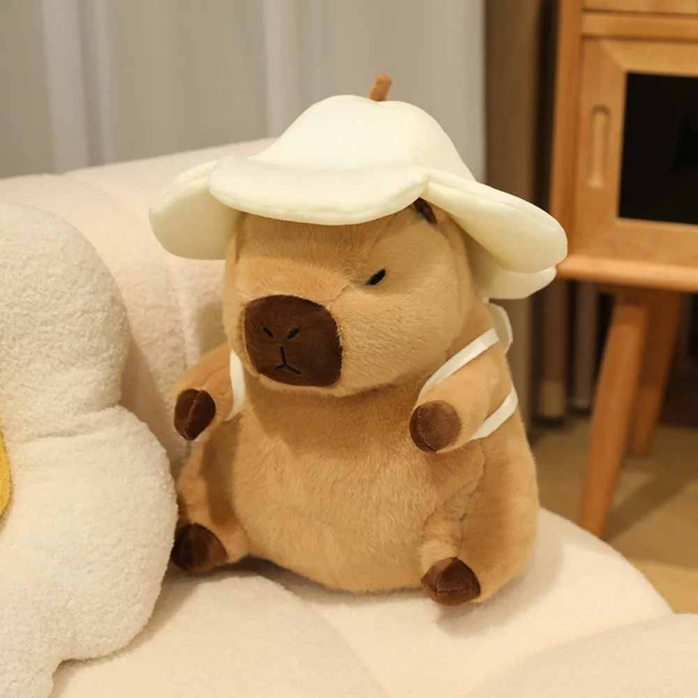 

Flower Hat Capybara Plush Toy Doll Animal Backpack Soft Simulation Capybara Toy Stuffed PP Cotton Stuffed Capybara Doll