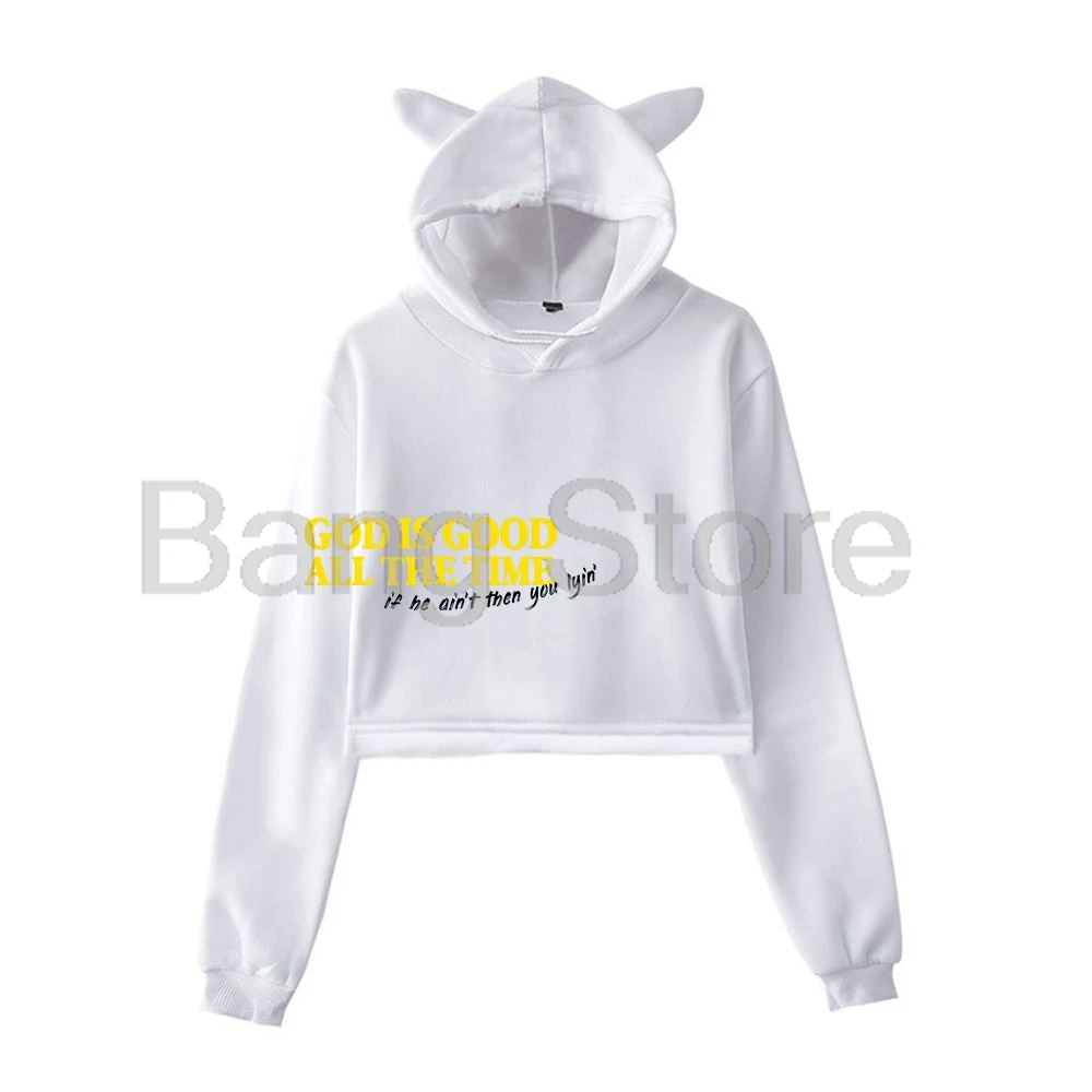 Forrest Frank God is Good All the Time Cat Ear Hoodie Women Long Sleeve Sweatshirts Female Casual Streetwear Crop Tops