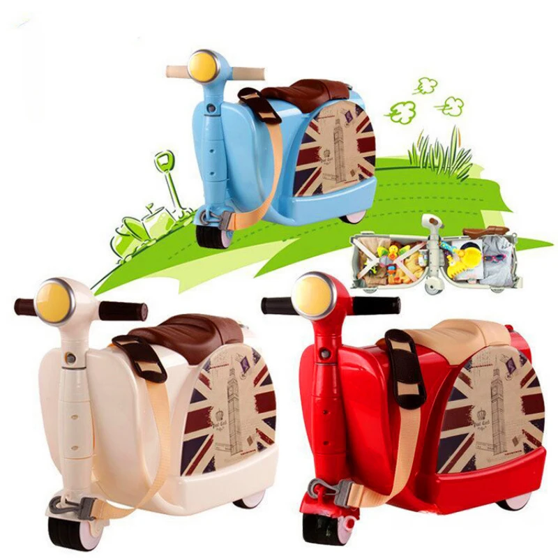 Children's Motorcycle Luggage Rideable and Sitting Kids Trolley Case Travel Bags Lovely Small Suitcase with Mute Wheels