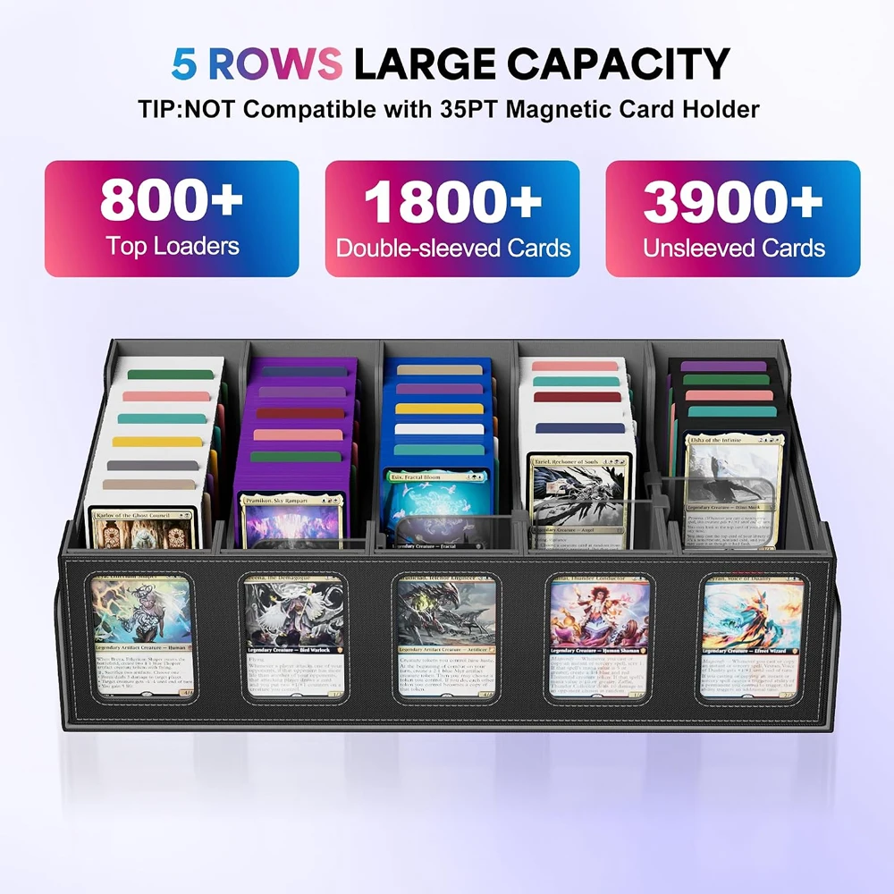 Trading Card Storage Box 3/4/5-Row Deck Case with Commander Display & Dice Tray Removable Lid for TCG Cards