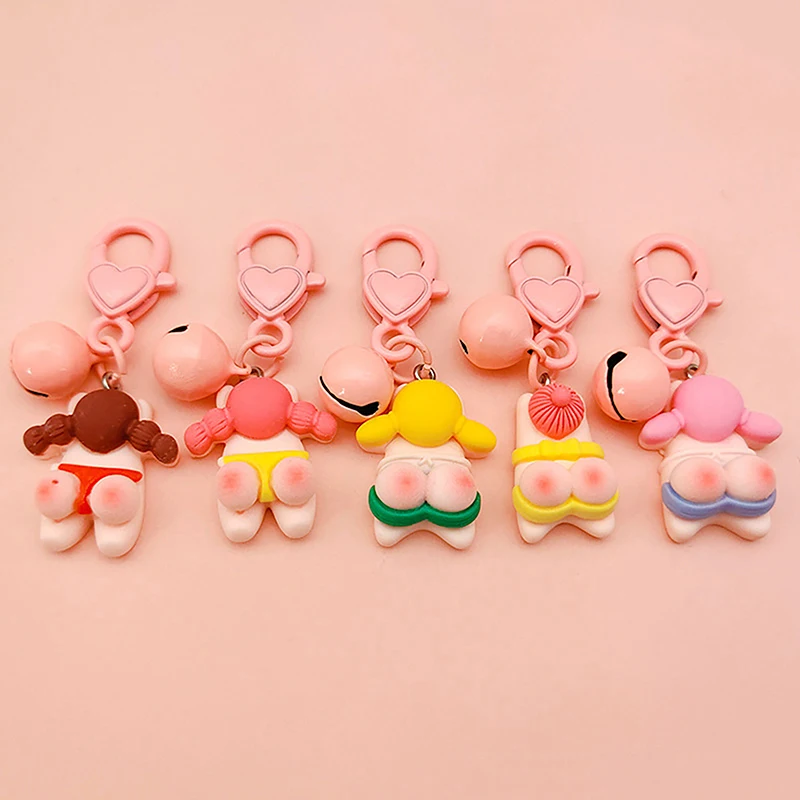 1Pcs Peach Butt Swimsuit girl Keychain Cartoon Bag pendant creative couple gift accessories