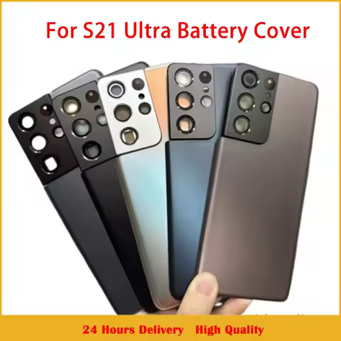 A+Glass Battery Cover For Samsung Galaxy S21 Ultra 5G Hard Back Lid Door S21Ultra Rear Housing Shell Case + Camera Lens Adhesive