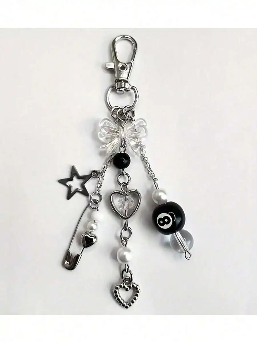 

1pc Handmade Resin Bead Keychain - Punk Style, Women's Fashion Accessory Lobster Clasp Pendant, Car Decor, Bag Charm, Cute Gothi