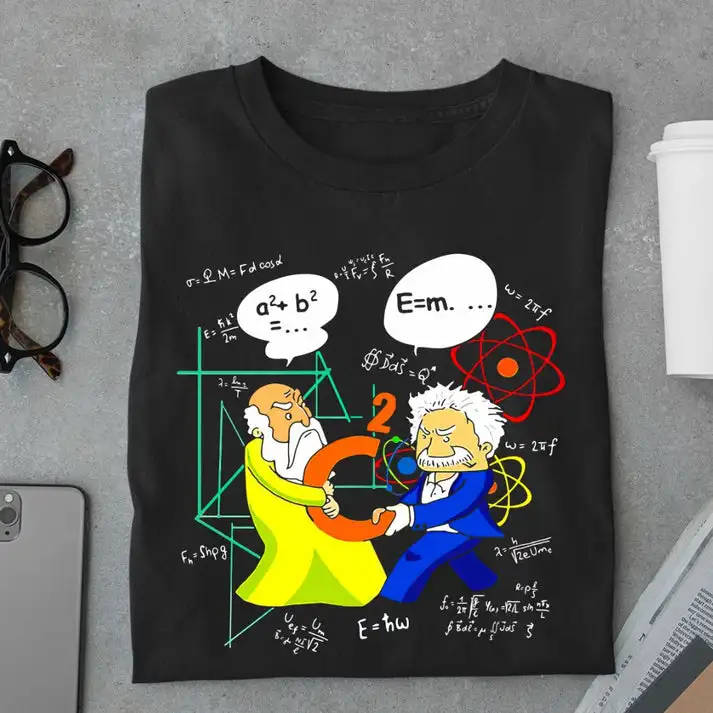 The Fight for C Square (Pythagoras Vs Einstein) Unisex T-Shirt Unisex Short-sleeved Street  Casual Fashion Tops Clothing
