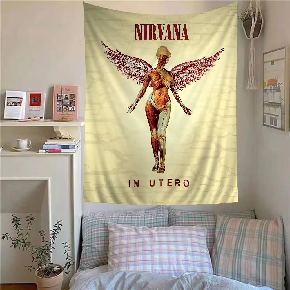 Nirvana Band Rockband großer bedruckter Wandteppich, Kunst, Musikliebhaber, Heimdekoration, Science-Fiction-Heimdekoration