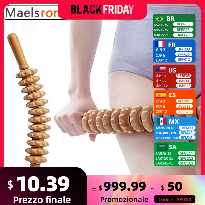 12 Rollers Wooden Massager Curved Exercise Roller Sticks Full Body Wood Therapy Massage Tools Muscle Pain Release and Relax