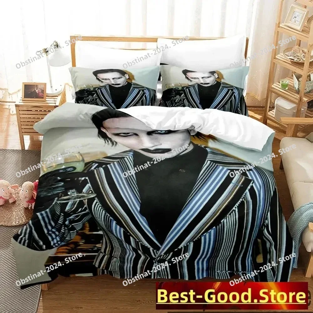 

3D Print Marilyn Manson Bedding Set Boys Girls Twin Queen King Size Duvet Cover Pillowcase Bed boys Adult Home Textileextile