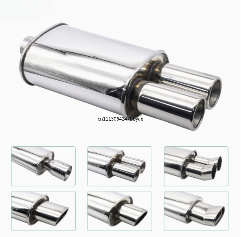 For 63mm Stainless Steel Double Inlet Outlet Car Exhaust Muffler Pipe Racing Sport Turbo Sound Tailpipe System