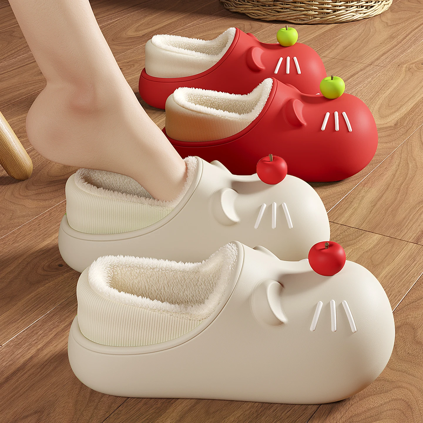 

Женские хлопковые тапочки на зиму с флисовой подкладкой, нескользящие, водонепроницаемые, на среднем каблуке, в римском стиле, для дома