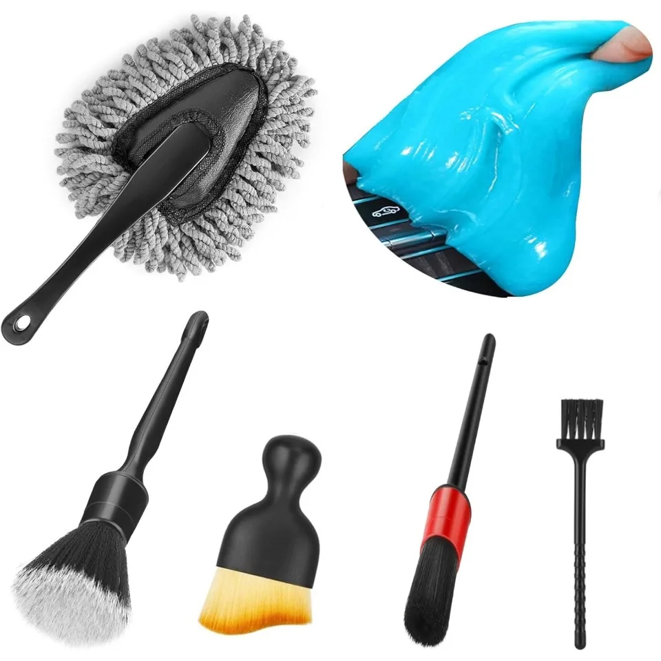 Car Interior Duster Detail Brush Cleaning Gel Kit, Soft Dash Vent Dusting Slime Putty Detailing Brushes Accessories