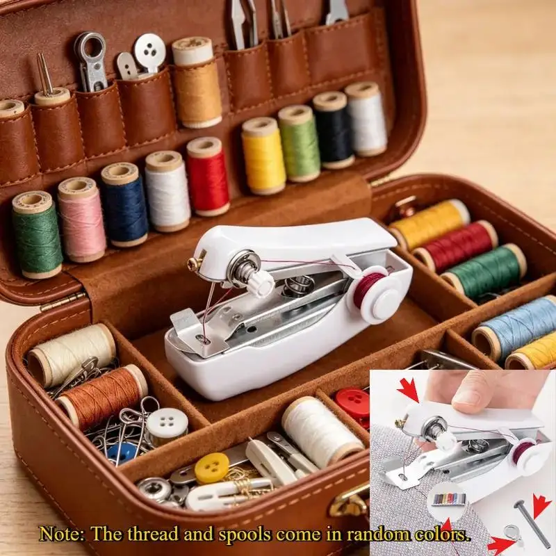 27Pcs Portable Sewing Kit Handheld Mini Sewing Machine 24 Threads Threader Extension Shaft Manual Repair Tools Home Travel Dorm