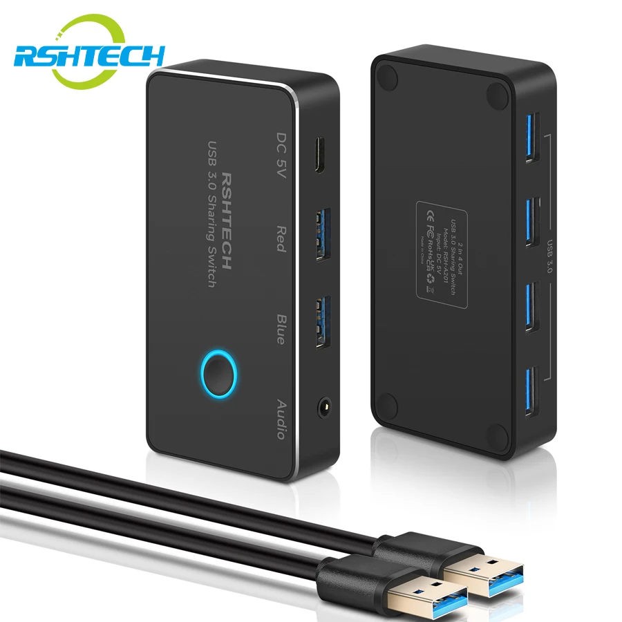 

RSHTECH USB 3.0 Переключатель-концентратор с 4 портами USB 3.0 Алюминий 2 компьютера Совместное использование 5 периферийных устройств Переключатель USB KM-концентратор