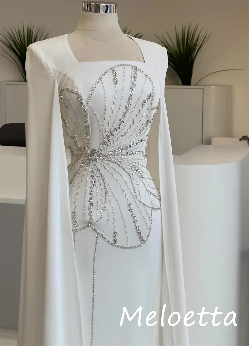 Customized High Quality Jersey Sequined A-line Square Neck Long Dresses Bespoke Occasion Sizes Available