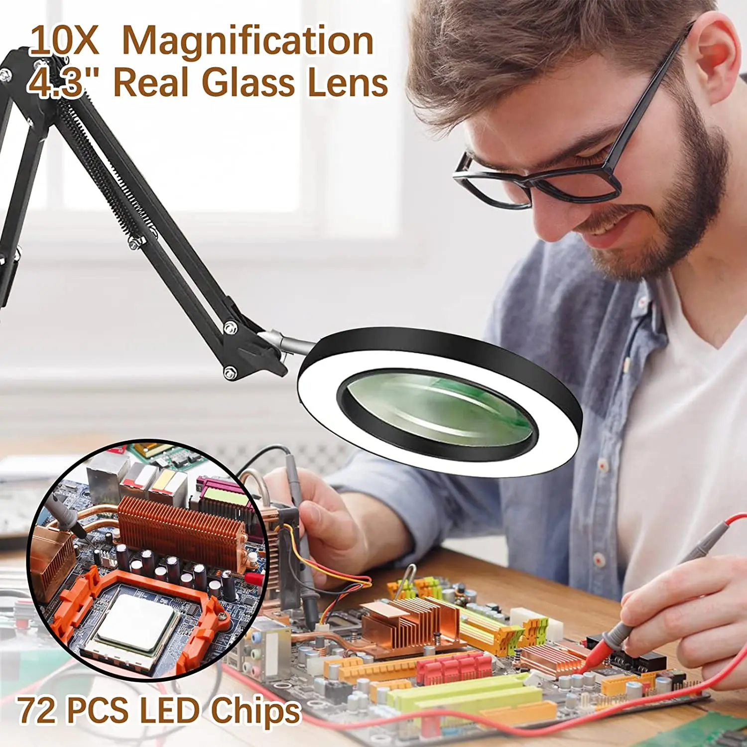 10X Magnifying Glass with Light Lighted Magnifying Glass Magnifying Lamp 3 Color 72 LEDs for Close Work Repair Reading Craft