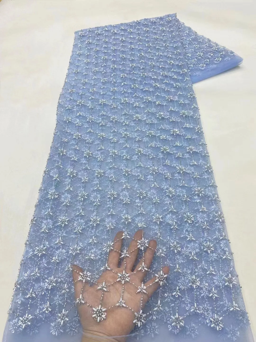 2024 Latest French Sequins African Tulle Lace Fabric For Wedding High Quality Nigerian Bead Tube Embroidery Fabric